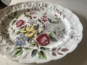 Extra Large 16" Antique Booths White Pink Yellow and Green Floral Platter Made in England Booths Flowerpiece A 806 4