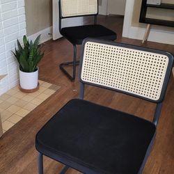 Natural Rattan Dining Chairs Set of 2, Modern Dining Room Chairs with Solid Wood Back for Kitchen Living Room, Mid Century Breuer Design Inspired, Uph