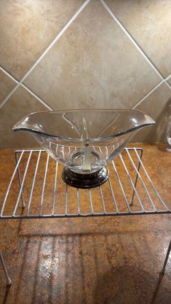 Clear Glass Gravy Boat with Silver Base