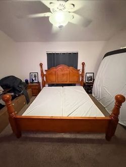 King Size Wooden & Handmade-Detailed Four-Post Bed Frame + Protected Box Springs