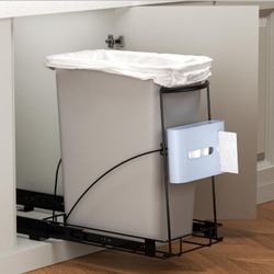 Pull Out Trash Can Under Cabinet Slide Out Kit - Heavy Duty Up to 125 lb, Fits 28-40 Quart ‌Ashcan with Garbage Bag Holder, Rust-Proof Steel Frame-Und