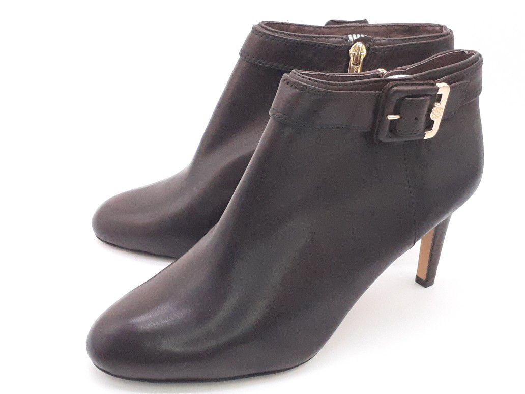 Vince Camuto 'Chrissa' Leather Buckle Ankle Boots in Dark Brown Women's US 8 NEW