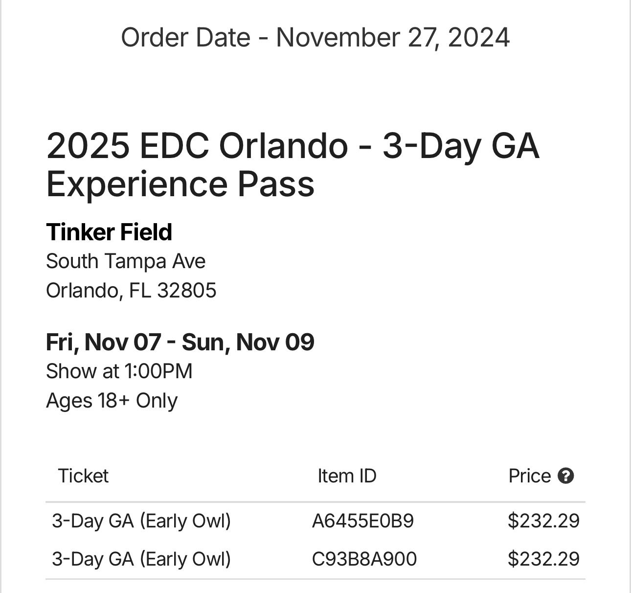 EDC Orlando Two Tickets 🎟️