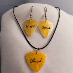 Guitar Pick Necklace And Earring Set 