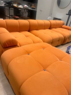 Sale-Orange Tufted Statement Sofa - Retro / Mid-Century Style-$200 Pickup Special