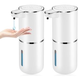 2 Pack Automatic Soap Dispenser,Automatic Liquid Soap Dispenser Touchless,12.8oz/380ml USB Rechargeabled Wall Mounted Smart Soap Dispensers for Bathro