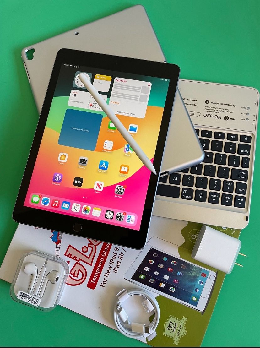 Apple IPad 6th Generation (9.7” Retina / Touch ID / IOS 17) 32GB with keyboard, pen & Accessories (128gb $199)