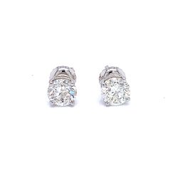 1.50 TCW Real Round Diamonds & Solid 14K White Gold Screw back Stud Earrings