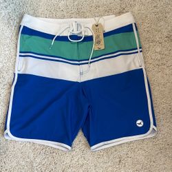 Blue white Green Men's Swim board Shorts Hollister classic fit flex 34 new