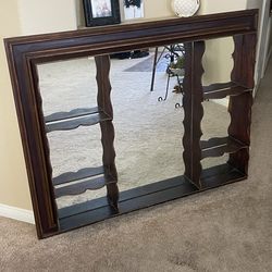 Antique Dark Scalloped Wood FrameMirror Backed Hanging Wall Display Shelf - Shelves - Case - Unit