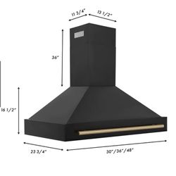  ZLINE 48 in. Autograph Edition Black Stainless Steel Range Hood with Champagne Bronze Handle, BS655Z-48-CB