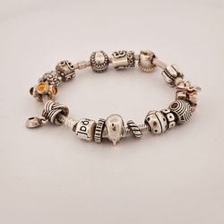 Pandora Ale sterling silver stacked charm bracelet w/16 charms 7.5"