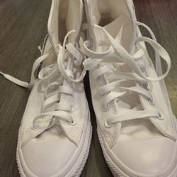 Women's Size 8.5 Boys Size 6.5 Converse High Tops White Sneakers 
