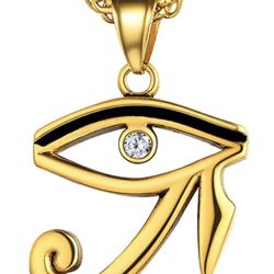 EYE OF HORUS GOLD NECKLACE GOOD LUCK WEALTH PENDANT