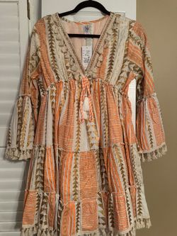 long sleeve boho frilly dress size small/medium