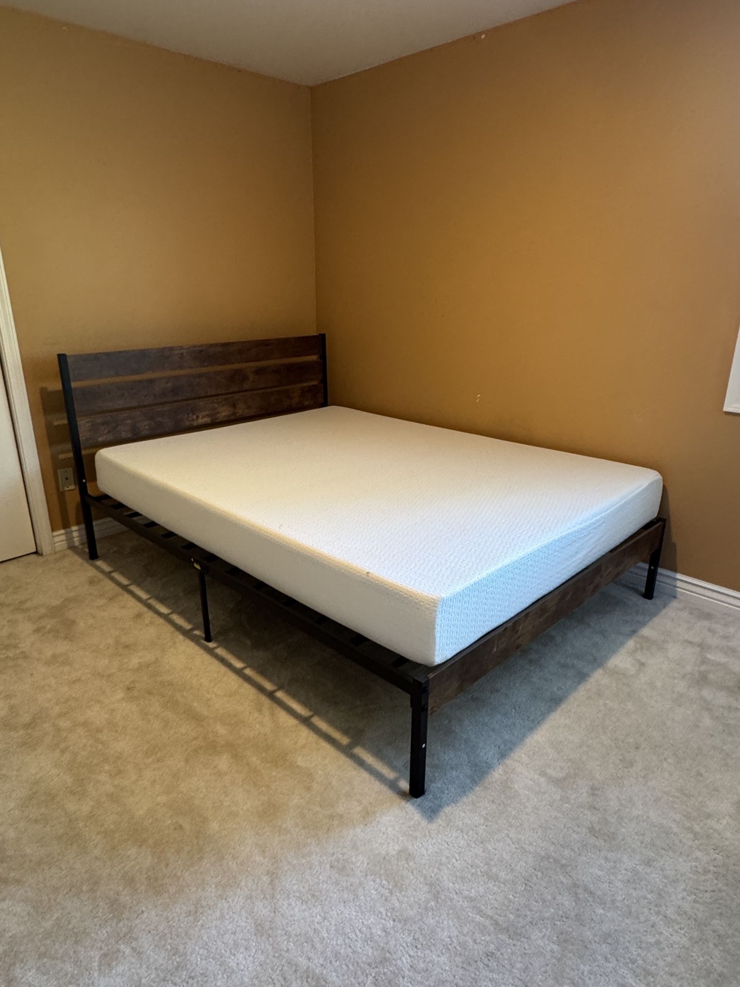 Queen Bed – Frame + Mattress – Like New – Barely Used