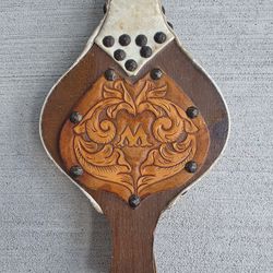 Vintage 1950s Fireplace Bellows – Hand Carved Wood & Leather – Decorative Mid-Century Hearth Tool (12.5” x 7”)