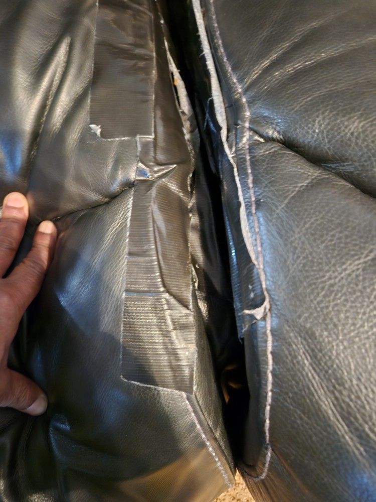 Sectional Black Leather Couch and Lamp