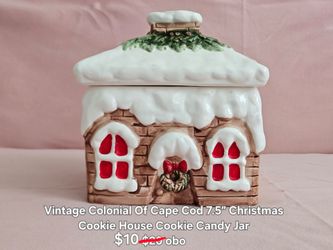 Vintage Colonial Of Cape Cod 7.5” Christmas Cookie House Cookie Candy Jar