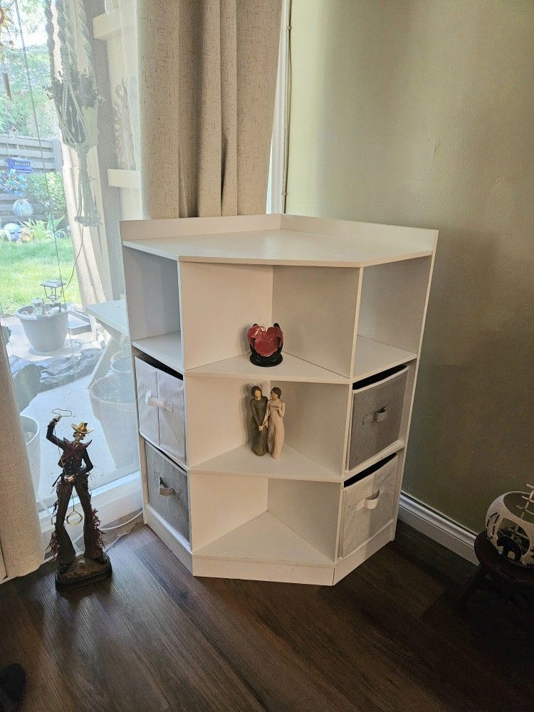 White Corner Cubby Storage With Baskets