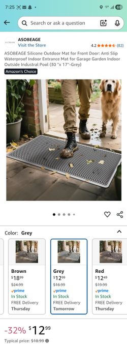 ASOBEAGE Silicone Outdoor Mat for Front Door: Anti Slip Waterproof Indoor Entrance Mat for Garage Garden Indoor Outside Industral Pool (30 "x 17"-Grey