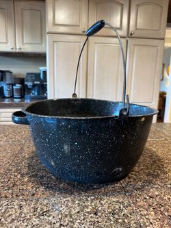 Large Black Speckled Enamel Pot with Carry Handle