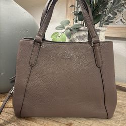 KATE SPADE Jackson Satchel Bag Medium Tote Pebble Leather Grey Removable Strap