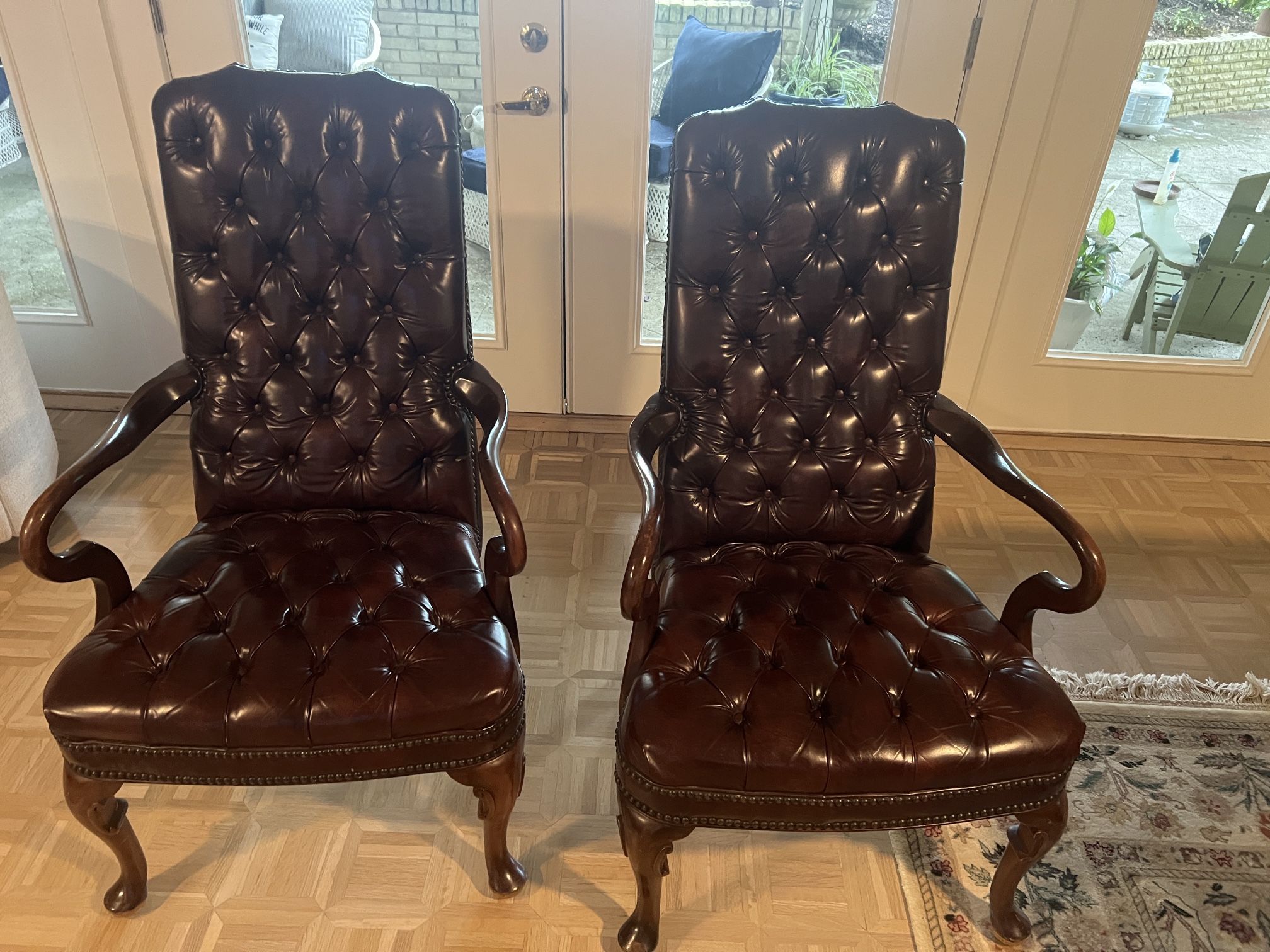 Tufted Burgundy Queen Anne Chairs set of 2