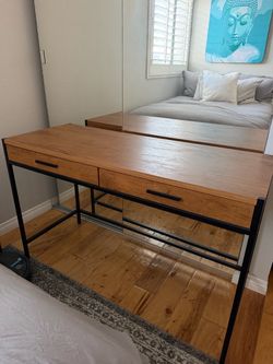 Wood and Metal Desk with Two Drawers