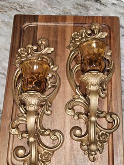 Vtge Mid-Century Modern Syroco Wall Gold Candeholders Candlesticks Candelabras With VOTIVE CUPS  Tulip DESIGN 🌷 🌷