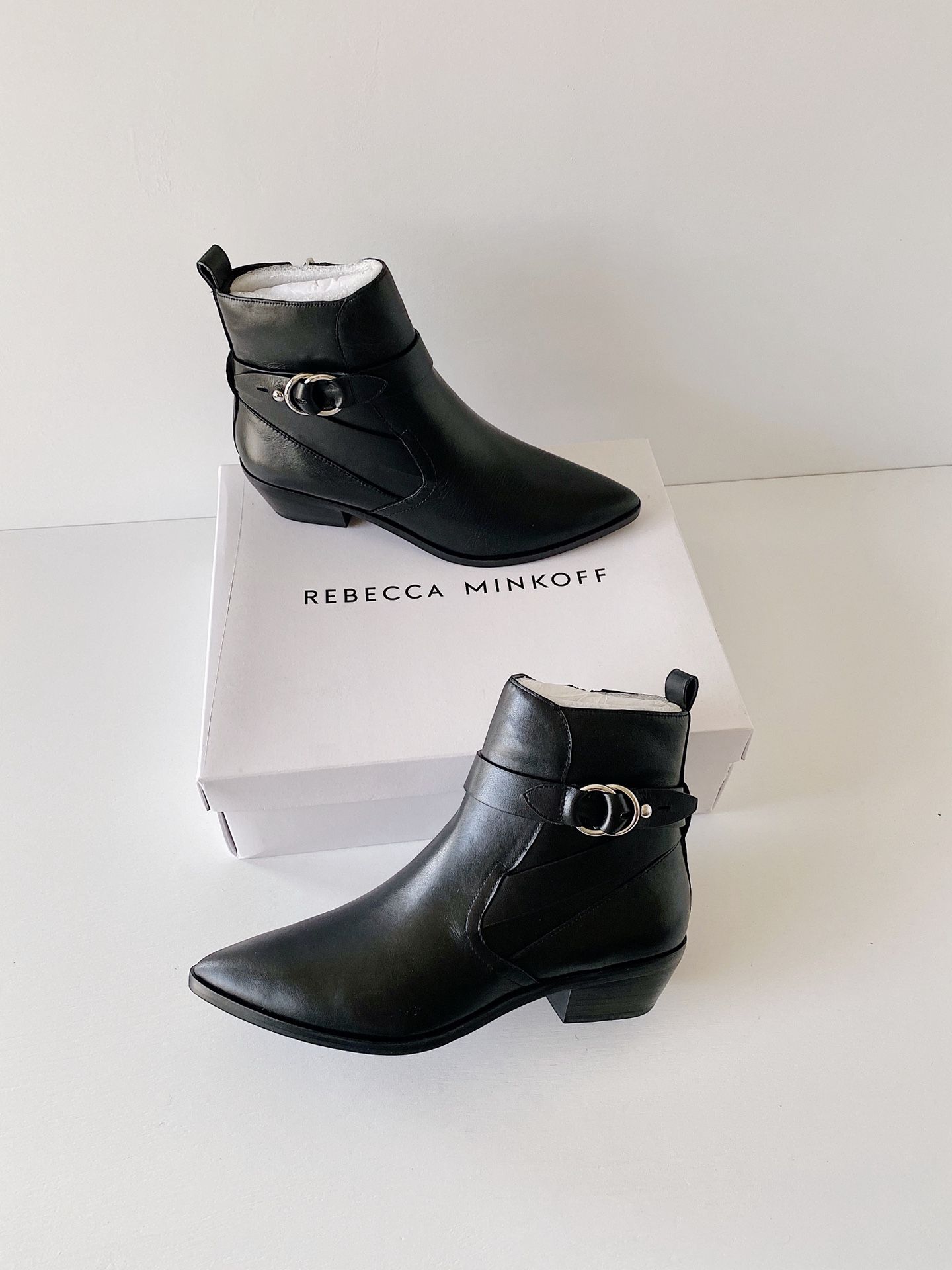 ✨New REBECCA MINKOFF Kichi Leather Pointed Booties Womens Shoes Size 8M