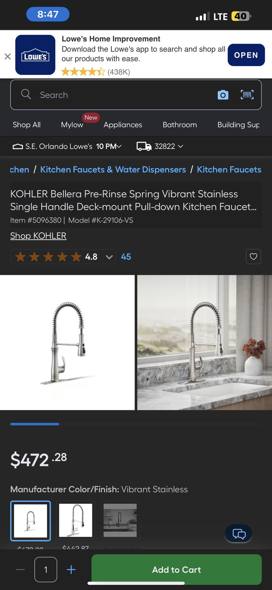 New Kohler sink sprayer