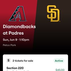 Padres vs. Diamondbacks Sunday June 9th @ 1:10PM - $45/ea