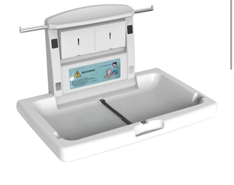 New Baby Changing Station Wall Mounted Fold Down Commercial Horizontal Baby Changing Table with Safety Strap Storage Box Hanging Rod Horizontal-X1 $50