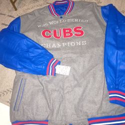 Chicago Cubs XXXXL 4-5XL 2016 World Series Champions Wool and Faux Leather Reversible Jacket