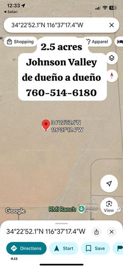 2.5 Acres En Johnson Valley De Venta De Dueño A Dueño 