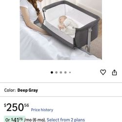 Bed Side Sleeper, Height Adjustable Bassinet Bed Easy Assemble, Breathable Mesh, for Infant/Newborn/Baby Boy/Baby Girl (Gray) 