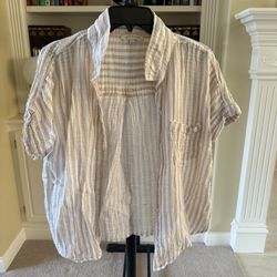 Lucky & Coco Tan & Cream Striped Short Sleeve Button Up Shirt