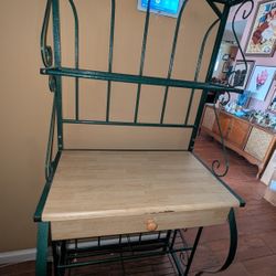 Bakers Rack With Wooden Shelf And Drawer