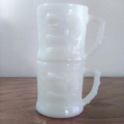 2 Vintage Grog Milk Glass Cups Johnny Hart / Fire King