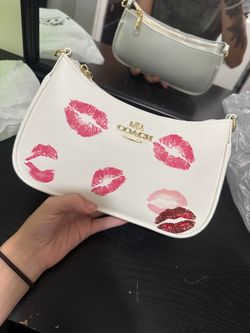 Coach White Shoulder Bag with Lip Print
