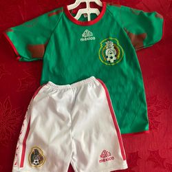 This is a Mexico National Soccer Team kid's jersey and shorts set