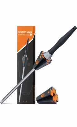 Orange Ninja Knife Honing Rod 10-inch with Adjustable Angle Guides 17° & 20°- Premium Quality Sharpening Steel Sharpener to keep Kitchen Knives Sharp