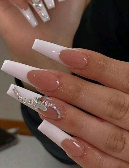 24-Pcs. Extra Long French Butterfly Design Press-On Nails