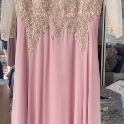 May Queen couture Pink Beaded Dress (L) 