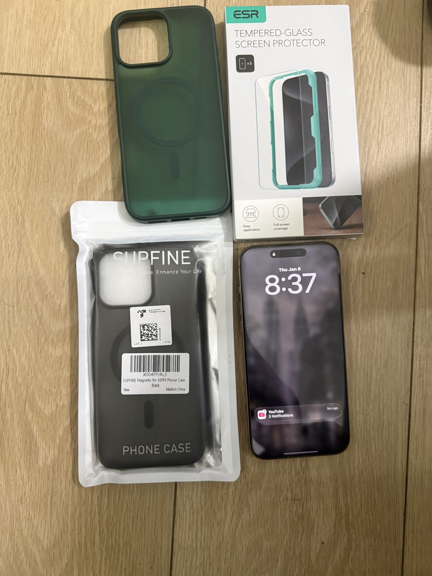 Unlocked iPhone 16 Pro Max Desert Titanium 256GB With 2 Cellphones Cases And Screen & Camera Lens Protector