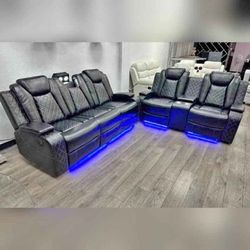 2PC Black leather Power recliner sofa and loveseat