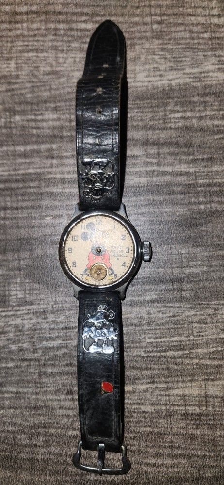 Vintage Ingersoll Open-Face Mickey Mouse Watch (W/O Hands) For Parts Or Repair