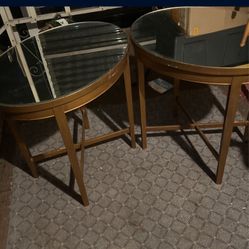 Oval Wood Side Tables With Mirror Tops