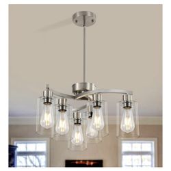 Sigaitwei 6 Light Farmhouse Brushed Nickel Chandelier,21.7" Modern Chandelier
